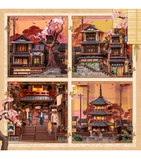 Détails du Twilight Sakura Path Cutebee avec pagode, ruelle japonaise et cerisiers en fleurs