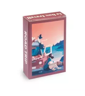 Mini puzzle Road Trip Trevell 99 pièces assemblé – van rose et paysage côtier