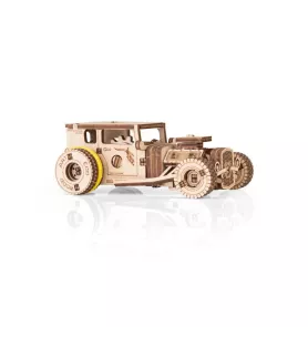 Maquette Hot Rod en bois EWA vue de côté avec roues larges