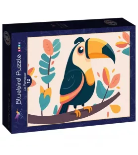 Puzzle enfant Le Perroquet Bluebird – oiseau au grand bec et feuillages colorés – dès 4 ans