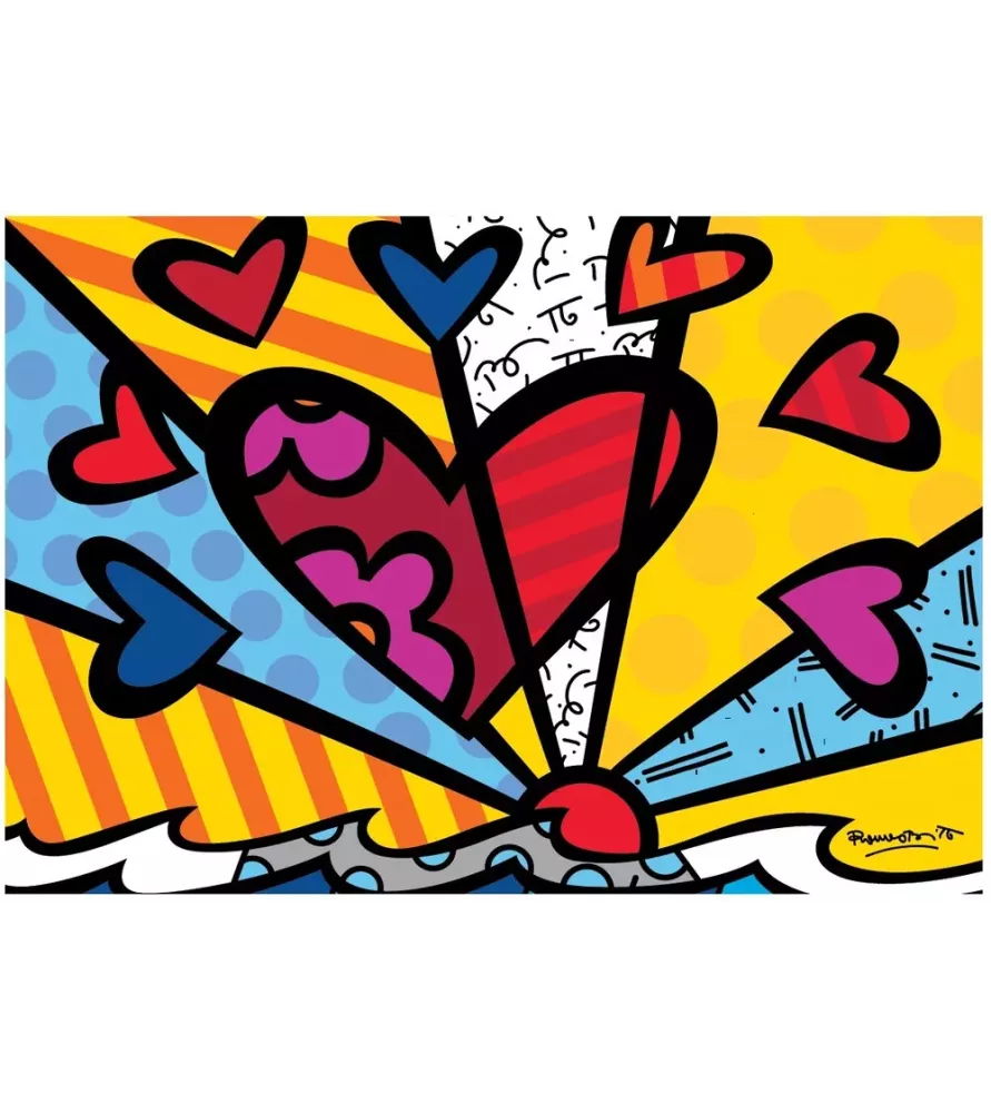 Puzzle New Day de Romero Britto – grands cœurs colorés et motifs géométriques – Bluebird 1000 pièces