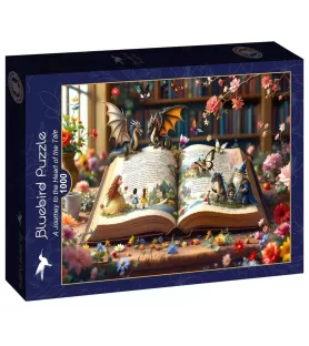 Puzzle Voyage au cœur du conte Bluebird – livre ouvert avec dragons, magicien, papillons et fleurs colorées – 1000 pièces