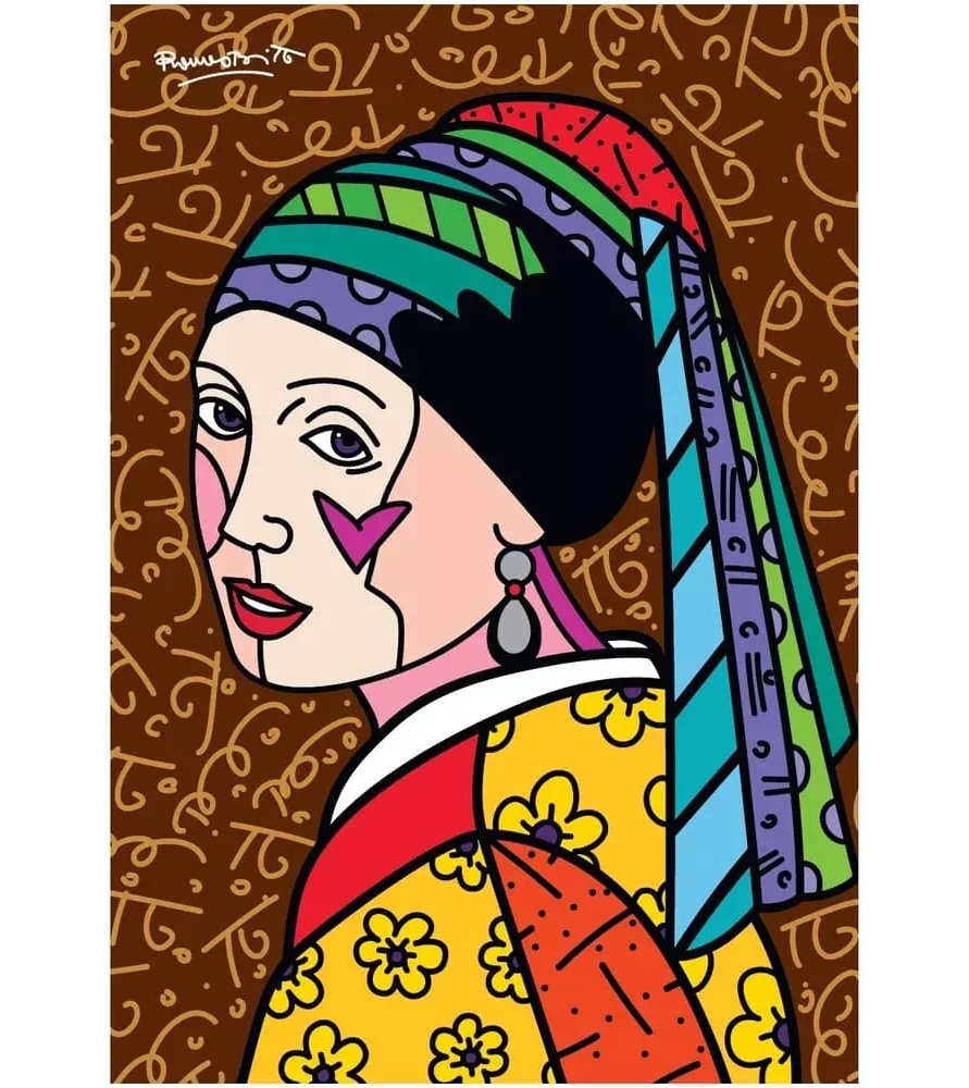 Puzzle Dutch Icon de Romero Britto – portrait féminin au turban multicolore et motifs pop art – Bluebird 1500 pièces