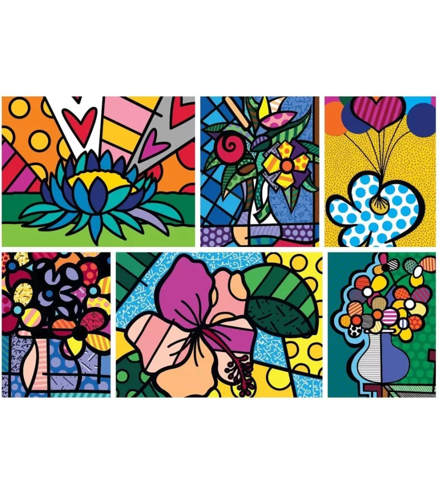 Puzzle Collage Flowers 2000 pièces Bluebird – six compositions florales pop art de Romero Britto