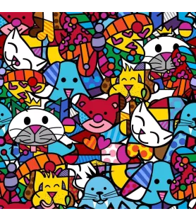 Puzzle Best Friends de Romero Britto – chats, chiens et ourson aux couleurs vives – format carré 1000 pièces