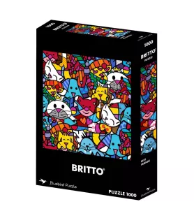 Puzzle Best Friends de Romero Britto – chats, chiens et ourson aux couleurs vives – format carré 1000 pièces